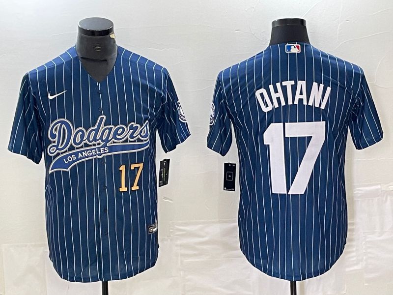 Men Los Angeles Dodgers 17 Ohtani Blue stripe Nike Game MLB Jersey style 2